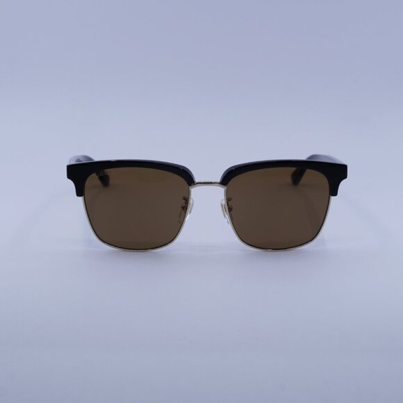 Gucci GG0382S 002 Sunglasses Black/Gold Square Frame, Brown Lenses - Picture 2 of 11
